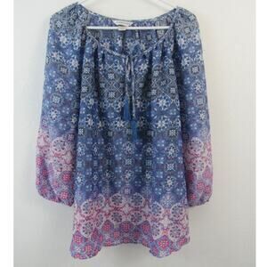 Christopher & Banks XL Women's 3/4 Sleeve Printed Peasant Top Ombre Blue Purple